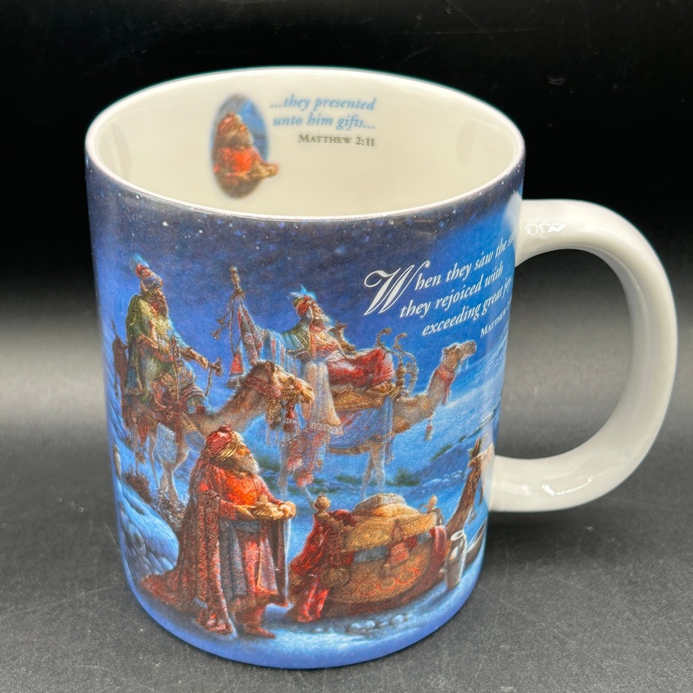 Three Wise Men Christmas Mug Matthew 2:10-11 Ceramic 2001 Religious 14 oz AMCAL